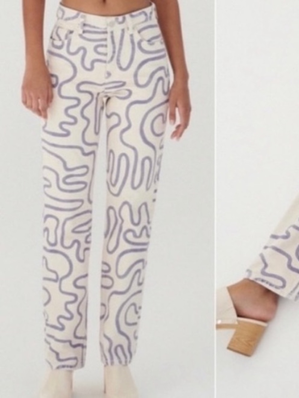Zara Women's Cream Abstract-Print Straight Pants
